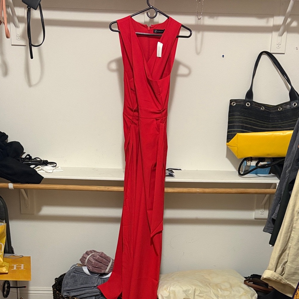 New York & Company Vibrant Red V-Neck Jumpsuit